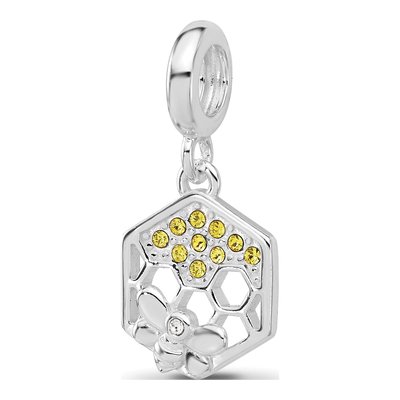 Sterling Silver CZ Bee Honeycomb Dangle Bead