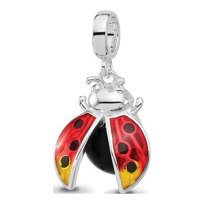 Sterling Silver Enameled Ladybug Dangle Bead