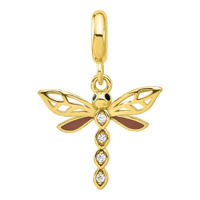 Gold-Plated Sterling Silver CZ Dragonfly Dangle Bead – view 4