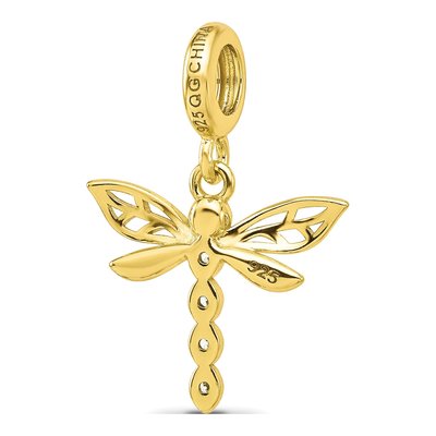 Gold-Plated Sterling Silver CZ Dragonfly Dangle Bead – view 5