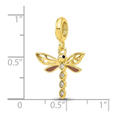 Gold-Plated Sterling Silver CZ Dragonfly Dangle Bead – view 6