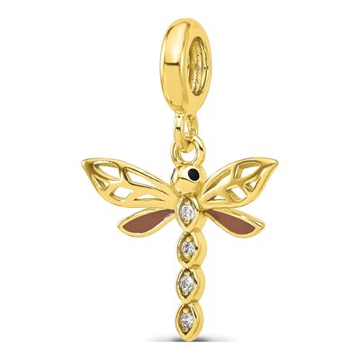Gold-Plated Sterling Silver CZ Dragonfly Dangle Bead