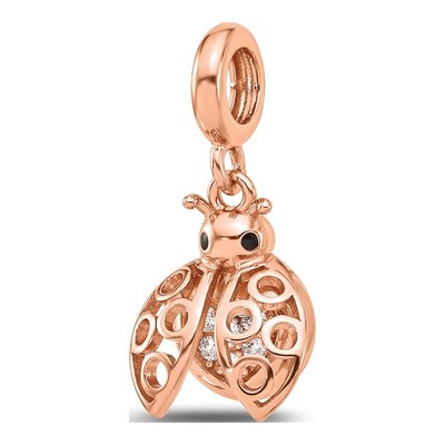 Rose Gold-Plated Sterling Silver CZ Bug Dangle Bead