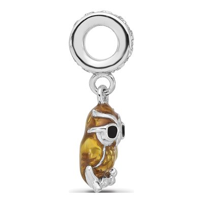 Sterling Silver Crystal Enameled Owl Dangle Bead – view 3