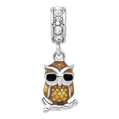 Sterling Silver Crystal Enameled Owl Dangle Bead – view 4