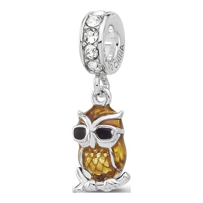 Sterling Silver Crystal Enameled Owl Dangle Bead