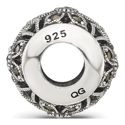 Sterling Silver Antiqued Floral Marcasite Bead – view 3