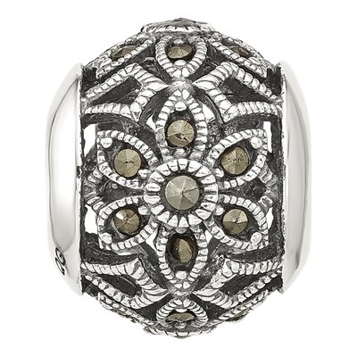 Sterling Silver Antiqued Floral Marcasite Bead – view 4