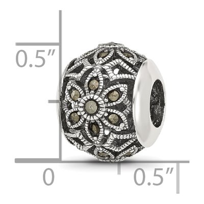 Sterling Silver Antiqued Floral Marcasite Bead – view 6