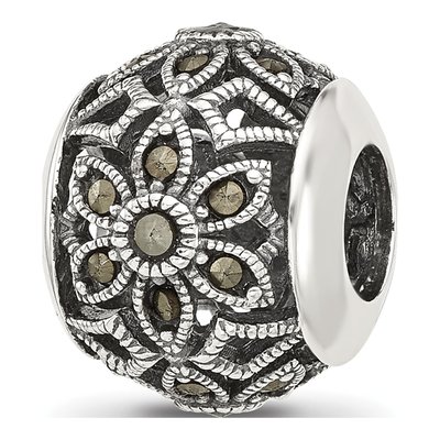 Sterling Silver Antiqued Floral Marcasite Bead