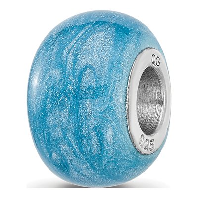 Sterling Silver Light Blue Shimmer Enamel Bead