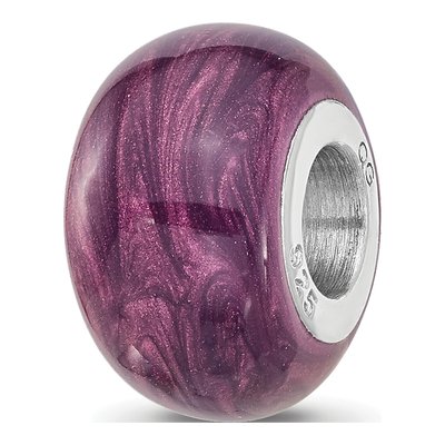 Sterling Silver Purple Shimmer Enamel Bead