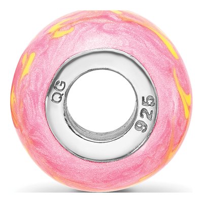 Sterling Silver Neon Pink Orange Enamel Bead – view 3