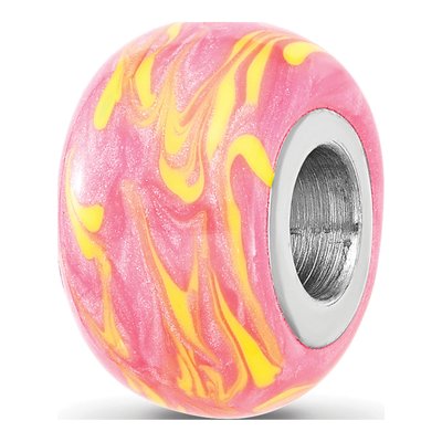 Sterling Silver Neon Pink Orange Enamel Bead