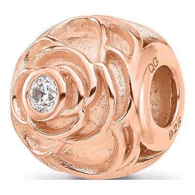 Rose Gold-Plated Sterling Silver CZ Floral Bead