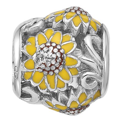 Sterling Silver Enameled Sunflower Bead – view 4