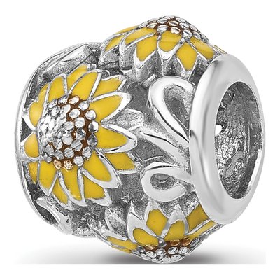 Sterling Silver Enameled Sunflower Bead