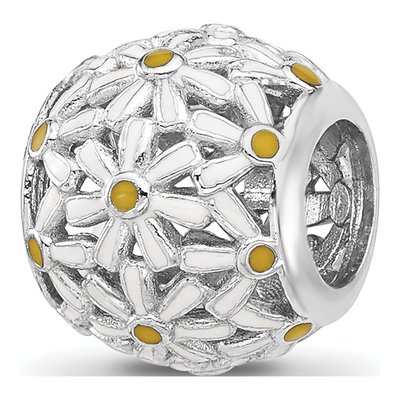 Sterling Silver Enameled Daisy Bead