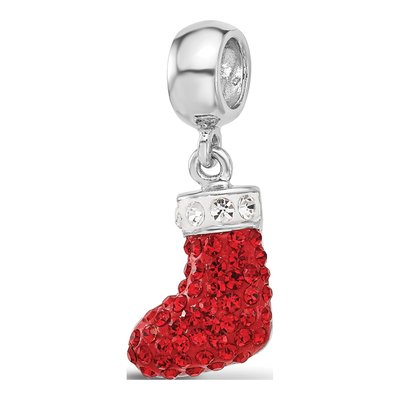 Sterling Silver Crystal Christmas Stocking Dangle Bead