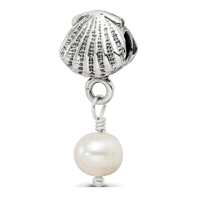 Sterling Silver Freshwater Cultured Pearl Shell Dangle Bead
