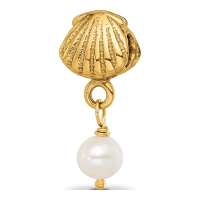 Gold-Plated Sterling Silver Freshwater Cultured Pearl Shell Dangle Bead
