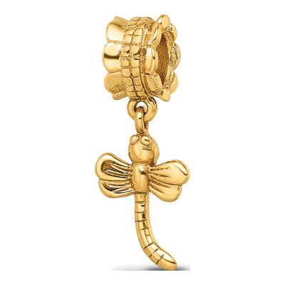 Gold-Plated Sterling Silver Dragonfly Dangle Bead
