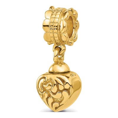 Gold-Plated Sterling Silver Heart Ash Dangle Bead