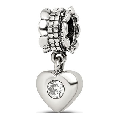 Sterling Silver CZ Heart Dangle Bead