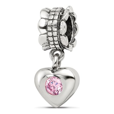 Sterling Silver CZ Heart Dangle Bead