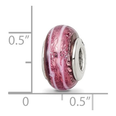 Sterling Silver Dark Pink Hand-Blown Glass Bead – view 6