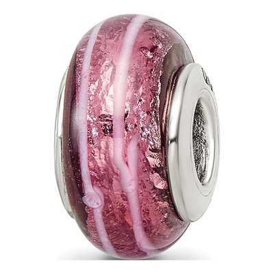 Sterling Silver Dark Pink Hand-Blown Glass Bead