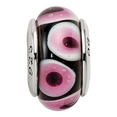 Sterling Silver Black Pink Glass Bead – view 6