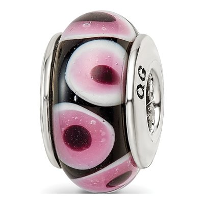 Sterling Silver Black Pink Glass Bead