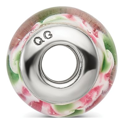 Sterling Silver Pink Green Glass Bead – view 4