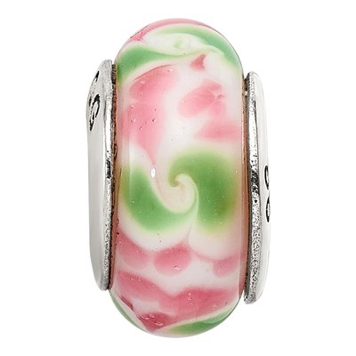 Sterling Silver Pink Green Glass Bead – view 6