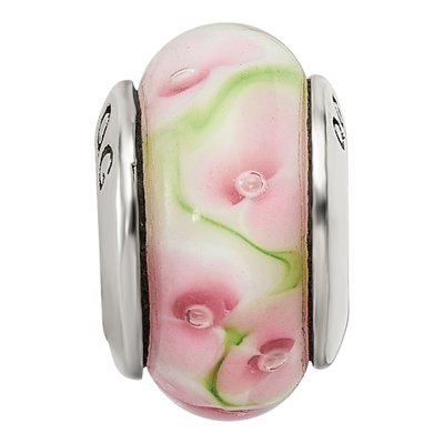 Sterling Silver Pink Green Glass Bead – view 5