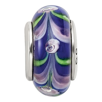Sterling Silver Blue Pink Hand-Blown Glass Bead – view 6