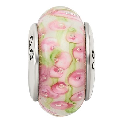 Sterling Silver Pink Green Hand-Blown Glass Bead – view 6