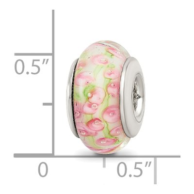 Sterling Silver Pink Green Hand-Blown Glass Bead – view 7