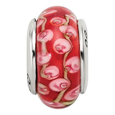 Sterling Silver Pink Red Hand-Blown Glass Bead – view 6