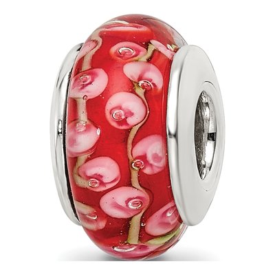 Sterling Silver Pink Red Hand-Blown Glass Bead