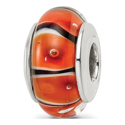Sterling Silver Orange Hand-Blown Glass Bead