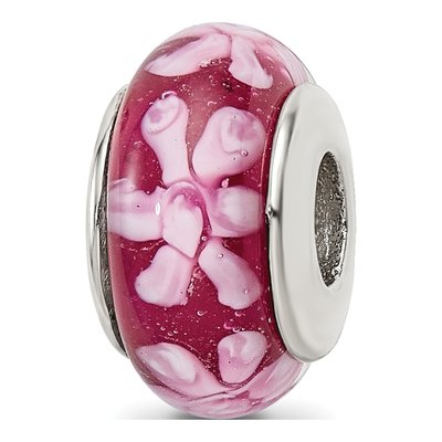Sterling Silver Purple Floral Glass Bead
