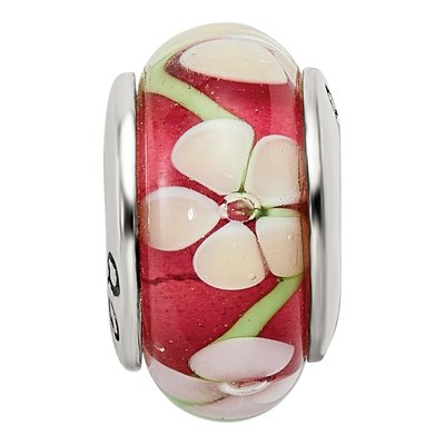 Sterling Silver Red Floral Hand-Blown Glass Bead – view 5