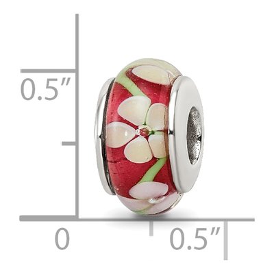 Sterling Silver Red Floral Hand-Blown Glass Bead – view 7
