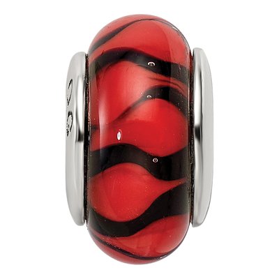 Sterling Silver Red Black Glass Bead – view 5