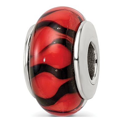 Sterling Silver Red Black Glass Bead