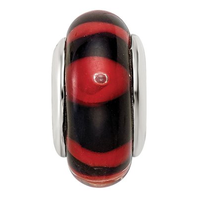 Sterling Silver Red Black Glass Bead – view 5