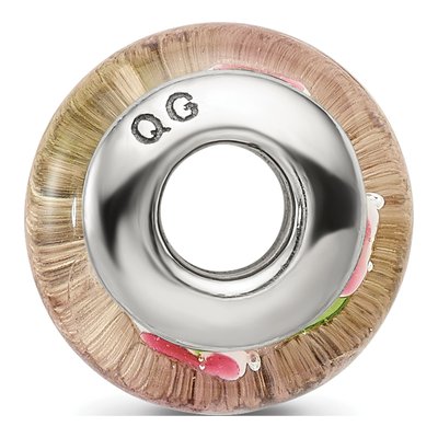 Sterling Silver Pink Green Hand-Blown Glass Bead – view 4