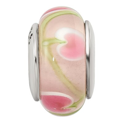 Sterling Silver Pink Green Hand-Blown Glass Bead – view 5